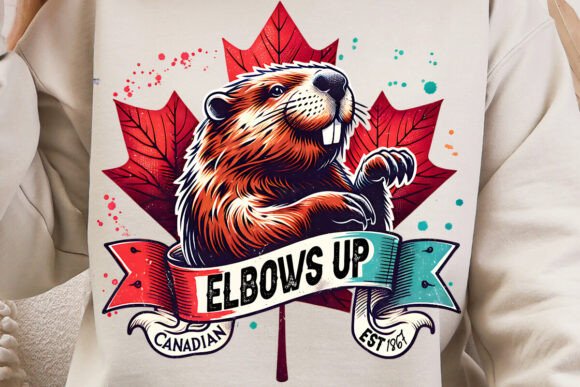 Elbows Up Canada PNG Beaver Maple Leaf Design