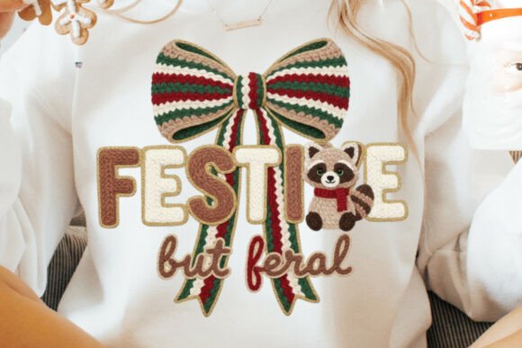 Festive Feral Crochet Yarn Raccoon PNG: Cozy Christmas Chaos
