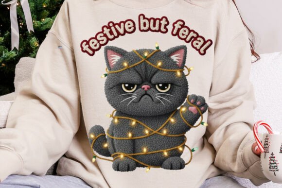 Festive Feral Grumpy Cat PNG: A Holiday Design Asset