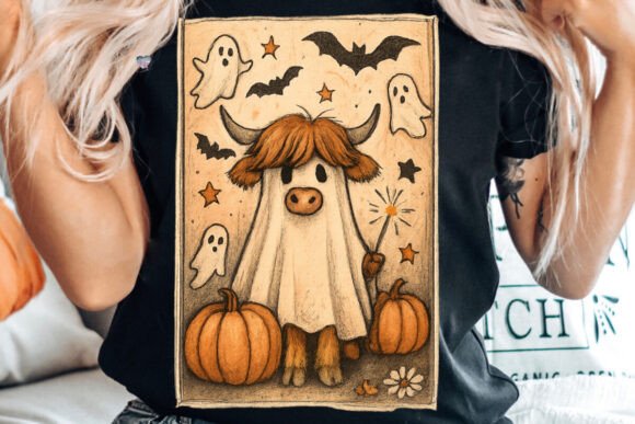 Highland Cow Ghost PNG: Spooky Cute Fall Design